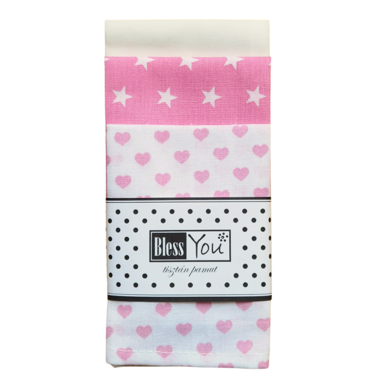 BlessYou textil zsebkendő- S méret- rózsaszín szívek