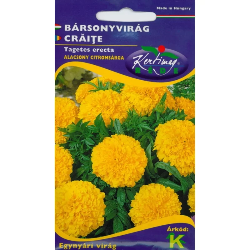 Bársonyvirág vetőmag- alacsony, citromsárga, RÉDEI Kertimag, közeli lejáratú
