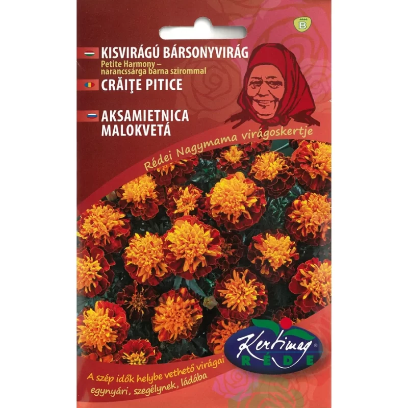 Bársonyvirág vetőmag- kisvirágú, Petite Harmony, Nagymama virágoskertje, Rédei, közeli lejáratú